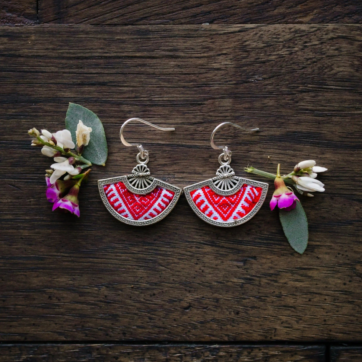 Red Yao Embroidered Earrings – Handmade | VIORI