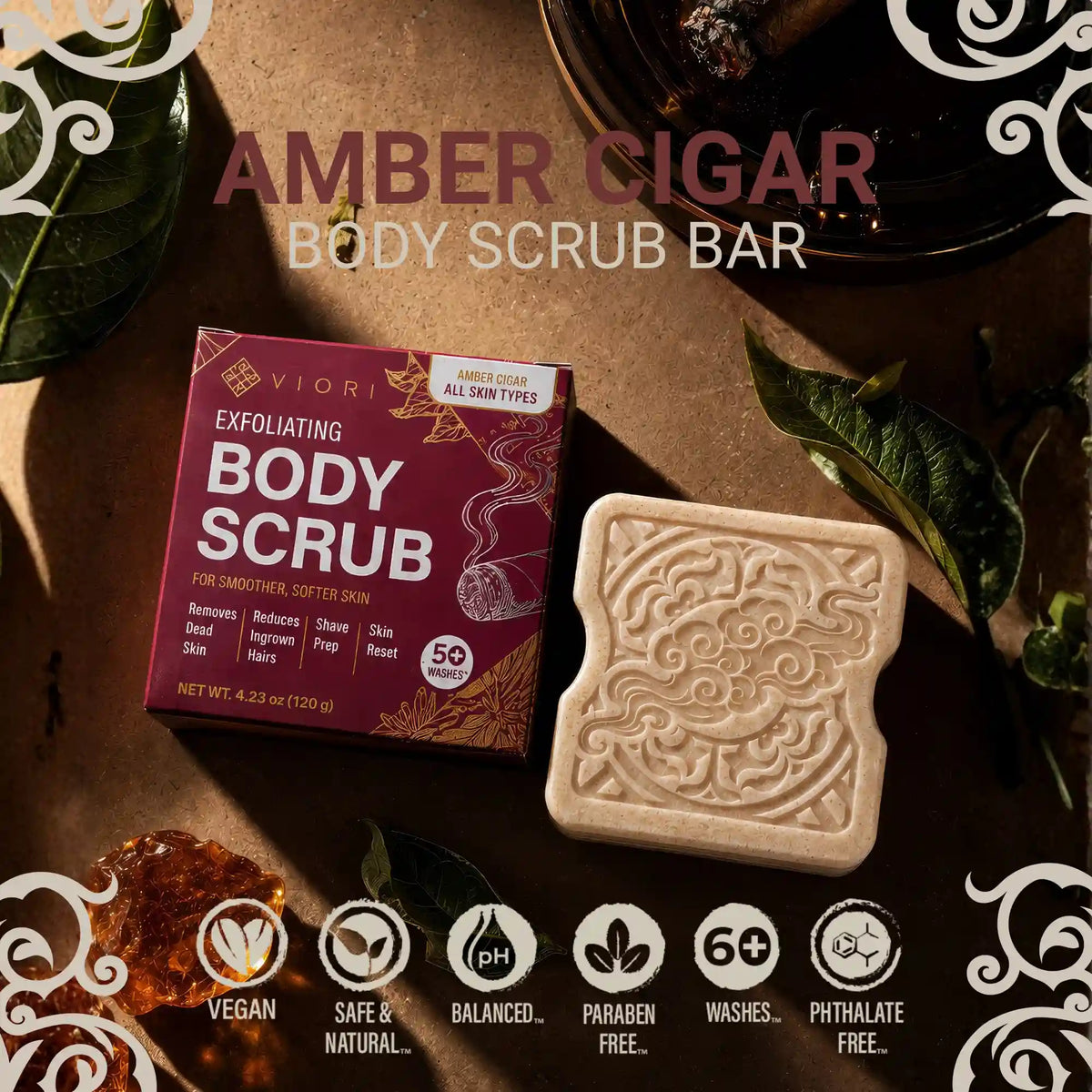 Men's Amber Cigar Sugar Scrub Bar | VIORI