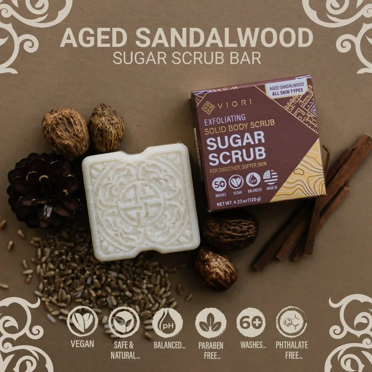 Men's Sandalwood Sugar Scrub Bar | VIORI