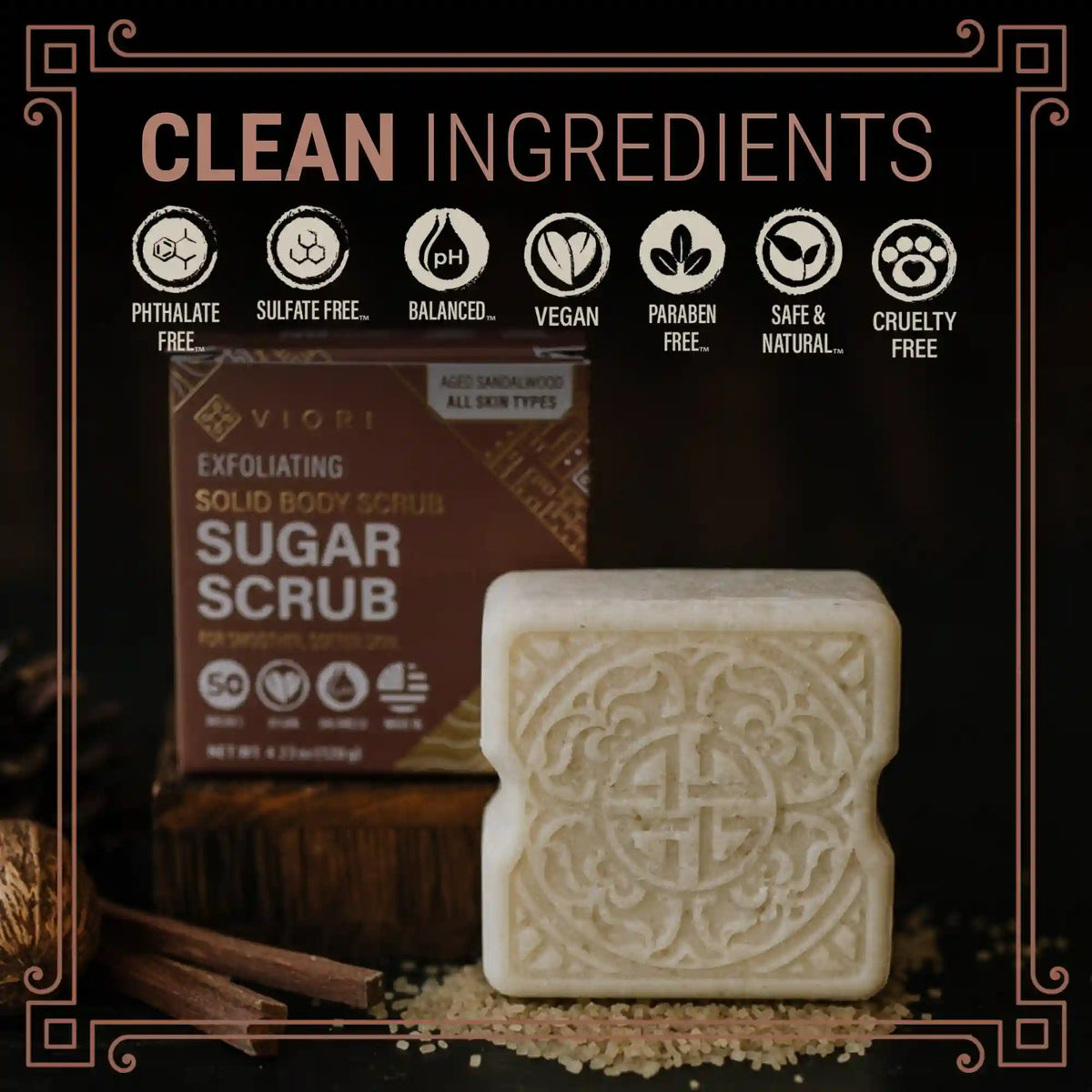 Men's Sandalwood Sugar Scrub Bar | VIORI